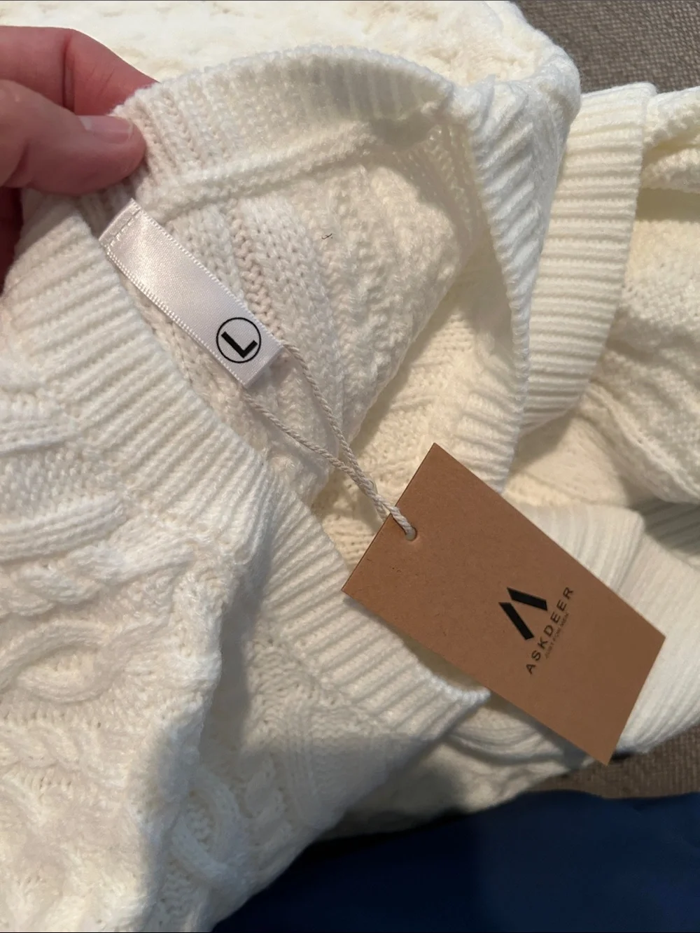 Mens Cable Crewneck Sweater in Cream by